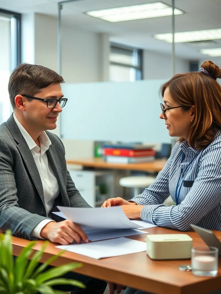 An APGFA administrator is assisting an employee with their insurance claim, providing clear guidance and support throughout the process.