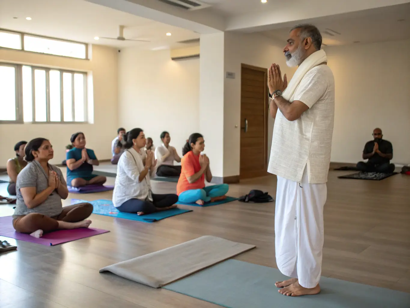 A group of agri-food sector employees participating in a health and wellness workshop organized by APGFA, focusing on stress management and healthy eating habits.